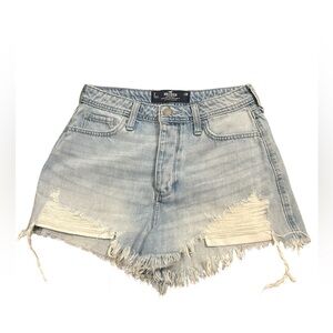 Hollister Light Wash Frayed Denim Cutoff Shorts